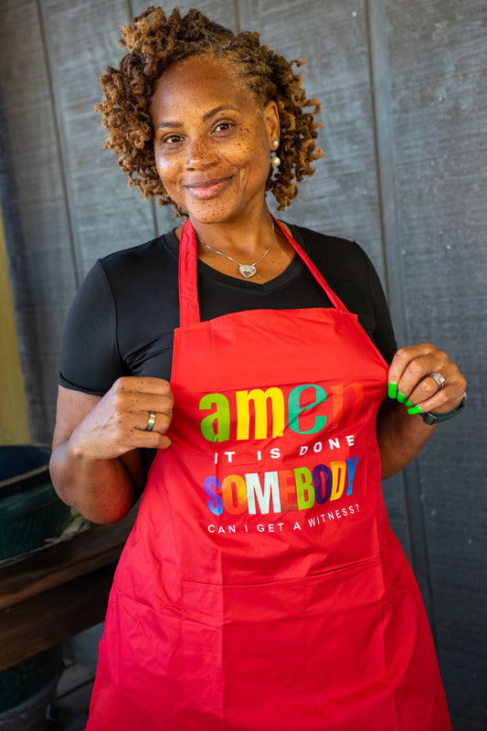 Amen Somebody® Women’s Faith & Flavor Apron – “It Is Done, Can I Get a Witness?”
