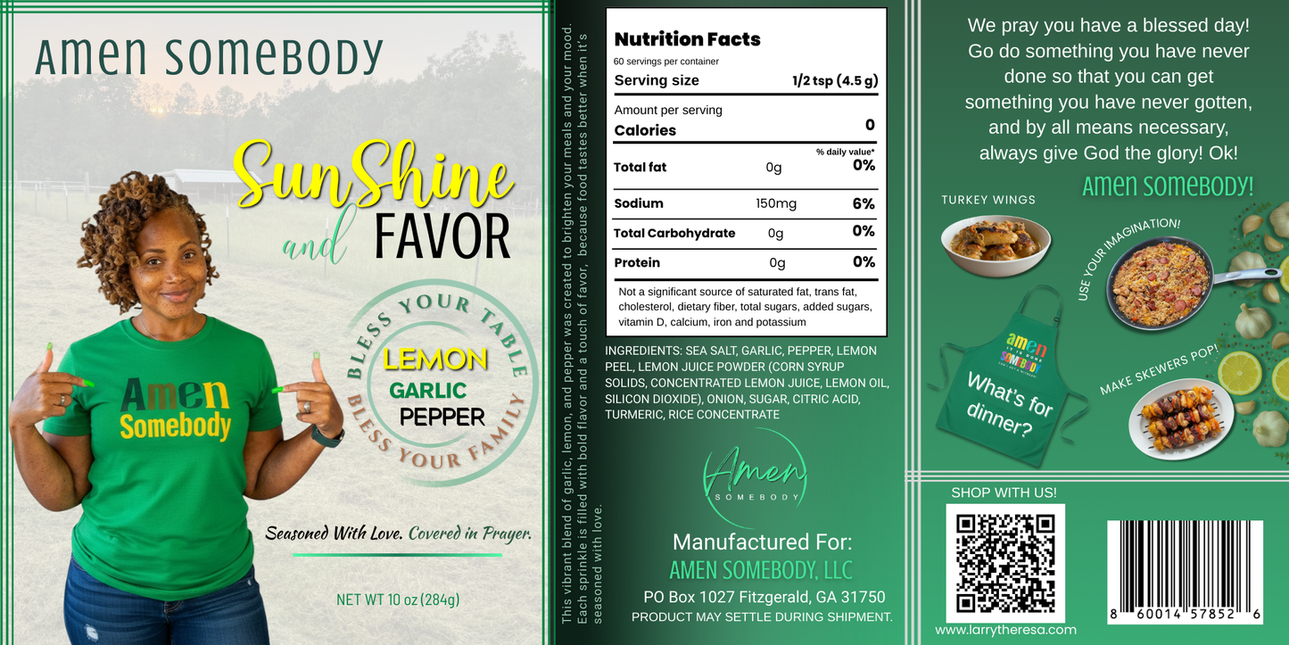 Amen Somebody® Sunshine & Favor Lemon Garlic Pepper Seasoning (10 oz)