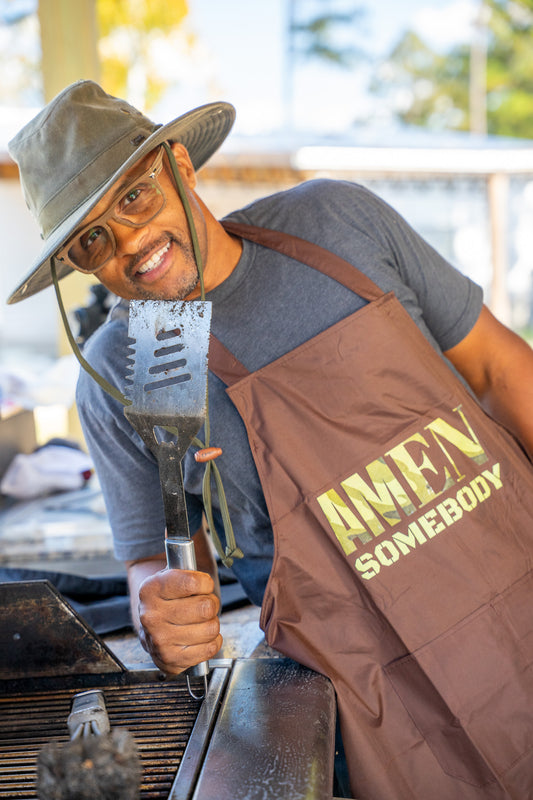 Amen Somebody® Men’s Bold Faith Apron – Brown (Camouflage | Blue & White Editions)