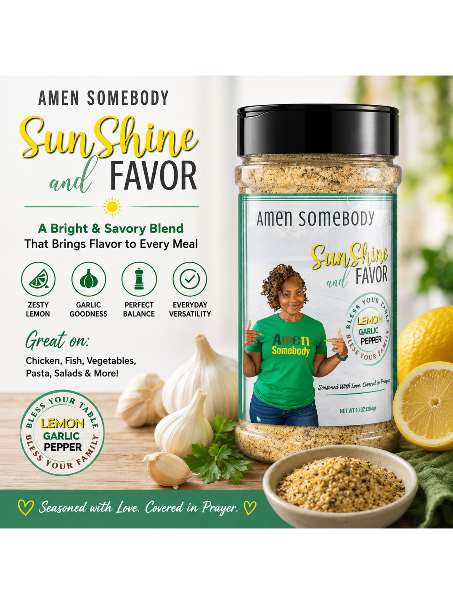 Amen Somebody® Sunshine & Favor Lemon Garlic Pepper Seasoning (10 oz)